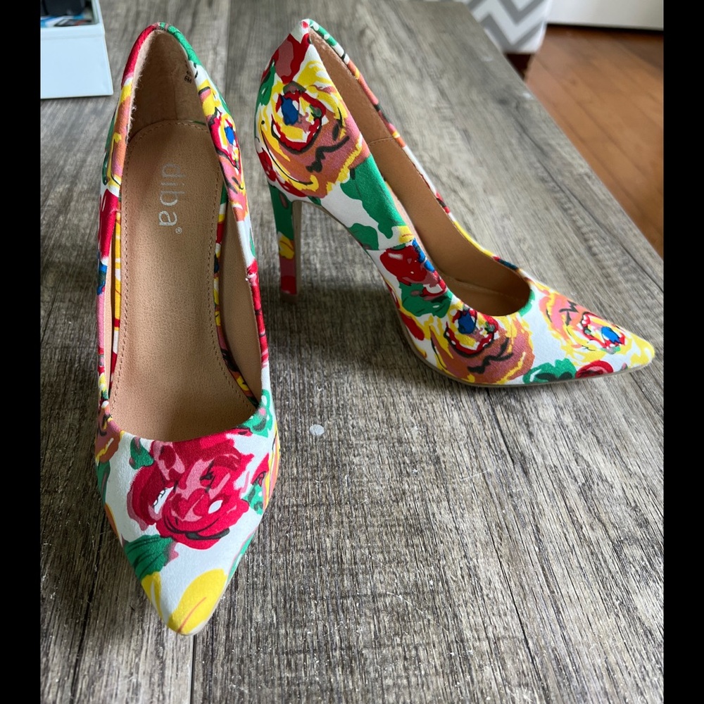Diba Brightly Colored Floral Stiletto Heels Size 6